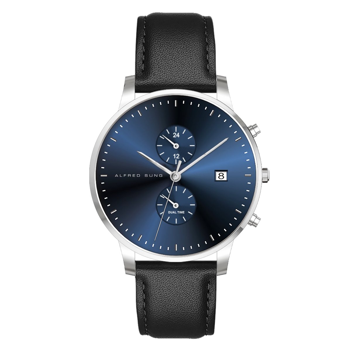 Alfred Sung Dual Time Slim Men’s Watch with Date and Interchangeable Strap ASM-0039